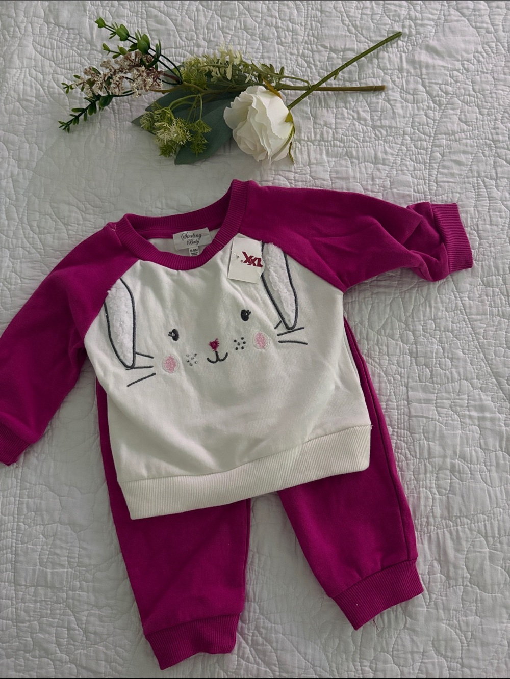 Magenta & White Bunny Pajama Set for Kids